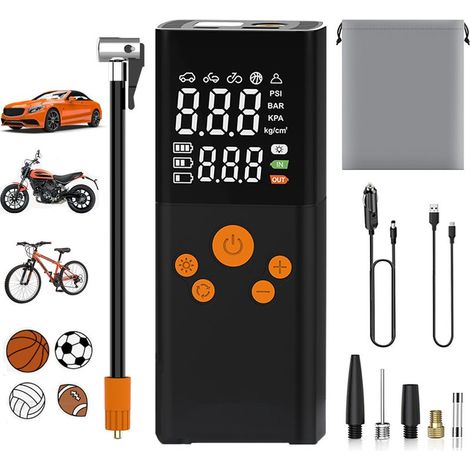 Compresor de aire portátil, inflador de neumáticos inalámbrico de 6000 mAh, compresor portátil de 150 PSI con pantalla LCD digital, bomba de aire recargable para coches, bicicletas, motocicletas y sco (1/5)