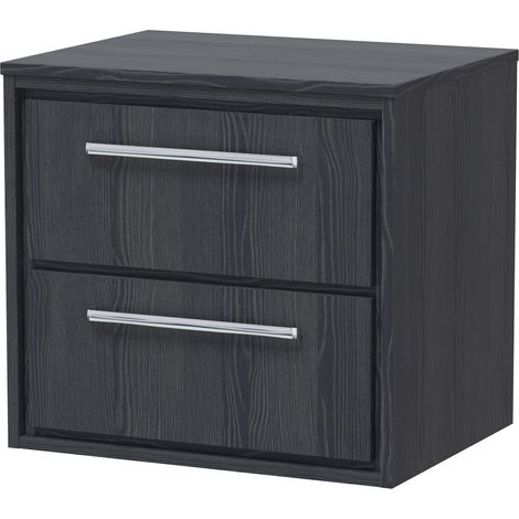 Longnor 2 Drawer Wall Hung Vanity Unit with Worktop, Woodgrain Graphite Grey, 600mm