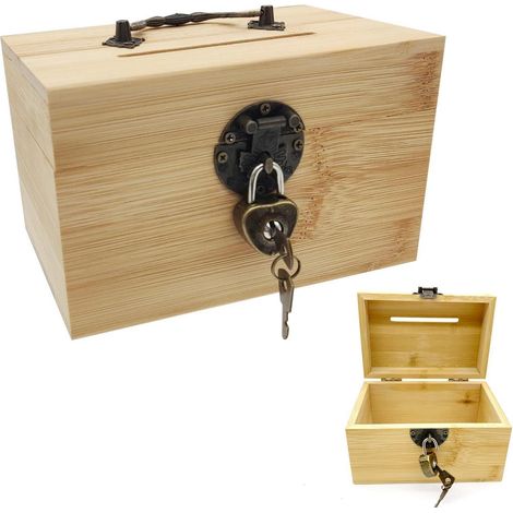 Coffre au trésor en bois avec serrure et clé, boîte de rangement pour bijoux et épargne