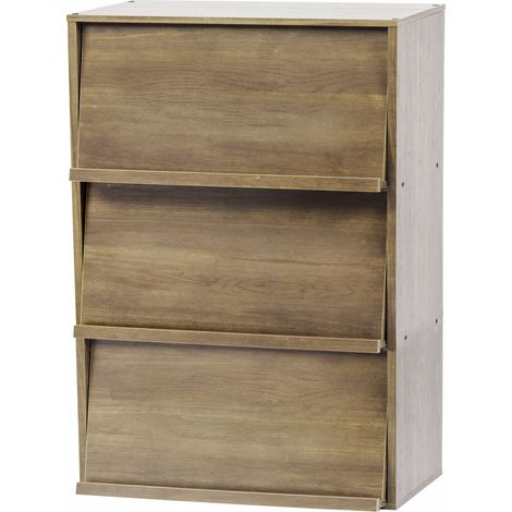 Iris Ohyama, muebles, estantería, estantería de almacenamiento con 3 puertas, CHR-3, marrón cenizo, W59 x D40.7 x H83.6 cm