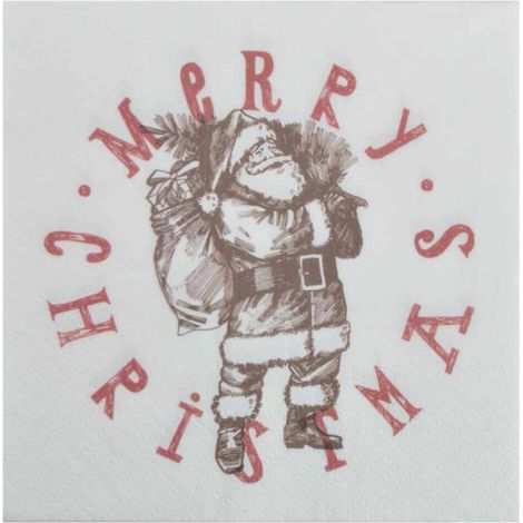 Lot de 20 Serviettes en Papier "Père Noël" 33x33cm Blanc