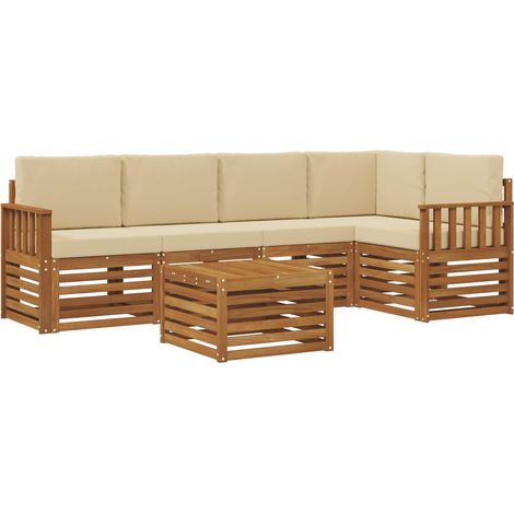 Ensemble de canapé d'angle avec coussin 6 pcs Salon de jardin Naturel et Beige (1/5)