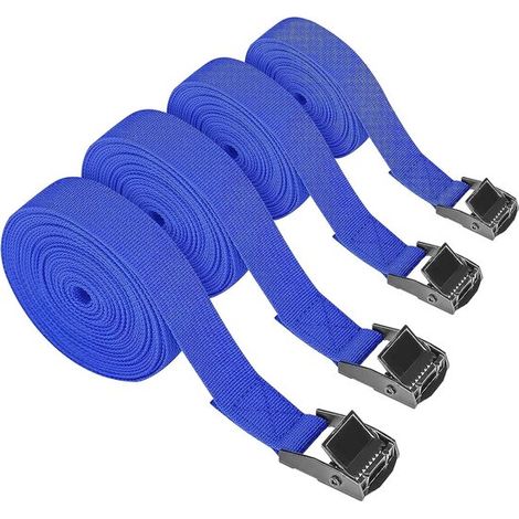 4-teiliges Set hochbelastbarer Ratschen-Zurrgurte (7 m x 25 mm, blau), Ladungssicherungsgurte für Wagen und Kajaks. (1/3)