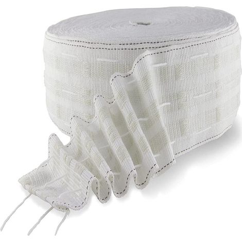 Nouveau kit de ruban pour rideaux de 6 mètres, ruban élastique renforcé et épaissi de 8 cm avec accessoires, crochets et embouts en tissu.
