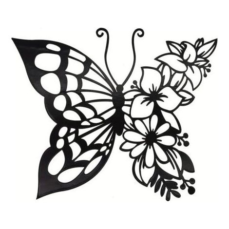 Décoration murale en métal en forme de papillon – Sculpture murale en métal à suspendre – Sculptures murales de papillon – Pour salon, chambre à coucher, bureau, hôtel – Noir (1/5)
