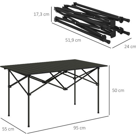 Table de camping pliante avec plateau enroulable, structure en X, table de jardin en aluminium, légère, table d'appoint pour 2 personnes, idéale pour le jardin, le balcon ou le camping, 95 x 55 cm, no (1/5)