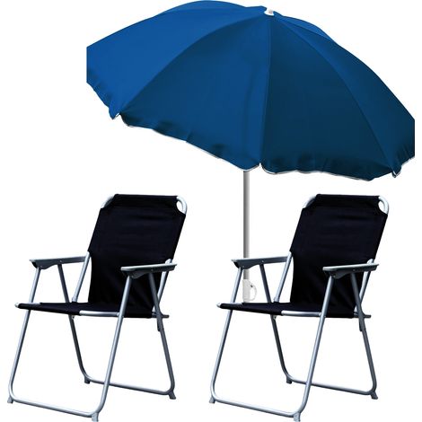 2x Campingstuhl schwarz + Sonnenschirm Ø180cm Dunkelblau-2xMPO2600S+MMC180P-Dunkelblau (1/5)