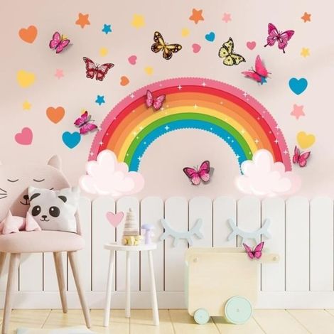 Stickers Muraux Arc en Ciel Grandes Aquarelle Arc-en-ciel et Nuages Stickers Muraux Enfants PVC Stickers Muraux à Décoller et Coller (1/4)