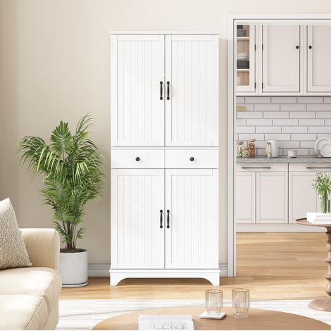 Armario alto 77x40x181 cm blanco en MDF con estantes ajustables, 2 cajones y balda extraíble (1/5)