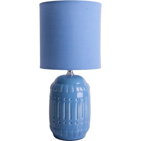 Lampe à poser en céramique bleu clair avec abat-jour aspect lin, luminaire de table douille E14 - PANGIVO (1/5)