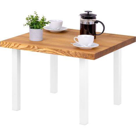 LAMO Manufaktur Table basse en bois, tabouret ou banc pour le salon 60x60x47 cm (long. x larg. x haut.), Type : Classic, Plateau : Frène Rustique, Pieds : Blanc, LKG-01-A-003-9016Cl (1/5)