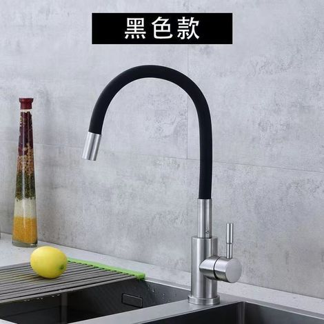 Russian kitchen faucet, black silicone universal tube, stainless steel rotating hot and cold water faucet for household use - project-grade