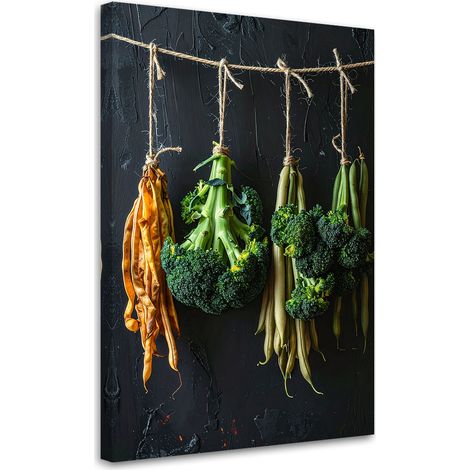 Stampe su Tela, Broccoli Fagioli su sfondo nero, 20x30 (1/5)
