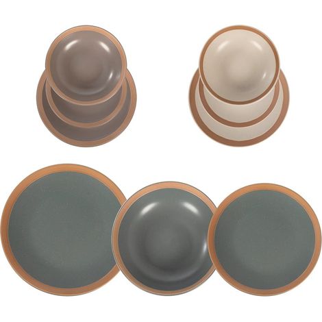 TRADE SHOP - Set Servizio Di Piatti In Stoneware 18 Pz Da Tavola Design Classico Elegante Con Bordo -