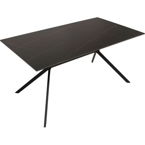 [NEUWERTIG] Esszimmertisch HHG-208, Esstisch Sinterstein Metall, Marmor-Optik 160cm schwarz-gold