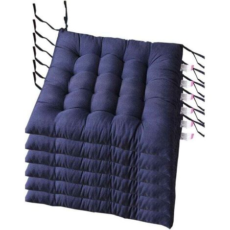 Lot de 6 coussins de chaise carrs 40 x 40 cm, matelasss, confortables et colors, pour intrieur et extrieur (bleu fonc) (1/4)