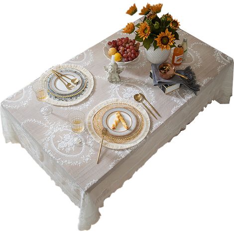 Nappe En Dentelle - Design Rayé Moderne - Translucide Et Élégante - Pour Mariage Fête Ou Décoration Intérieure - 140 X 260 Cm - 1 Pièce (1/5)