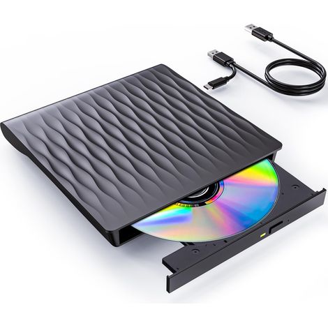 Lecteur CD DVD Externe pour PC, USB 3.0 et Type-C Portable Lecteur CD DVD +/-RW ROM, Lecteur et Graveur CD DVD Internes pour PC, Compatible avec Windows 11/10/8/7/XP/Vista Linux MacOS (1/5)