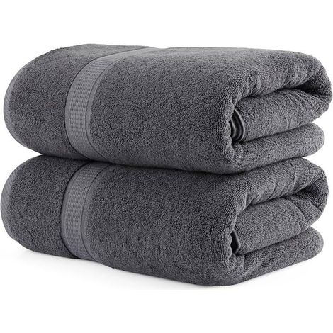 Lot de 2 serviettes de sauna, 80 x 200 cm, coton ring-spun, crochet intégré, pour spa et hammam (1/5)