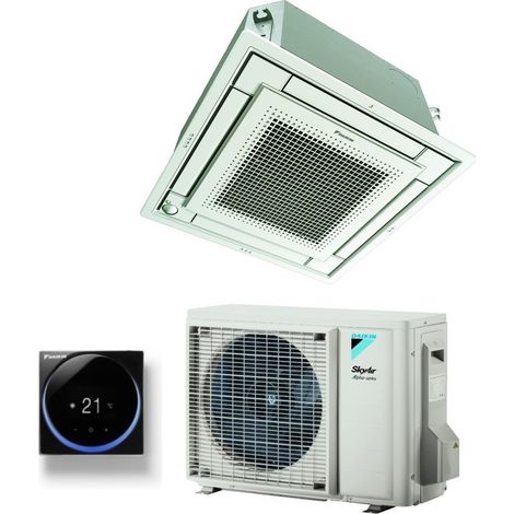 Daikin Fully Flat 18000 BTU FFA50A + RZAG50A R-32 Wi-Fi Optional Cassette Air Conditioner with Wire Control and Grill Included R-32,Madoka Black BRC1H52K,Italy 2+2