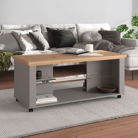 Couchtisch Zeme, 2 Fächer, Rechteckig, Platte Braun, 114,5x50,5x49h cm, Eiche Knotenbraun (1/5)