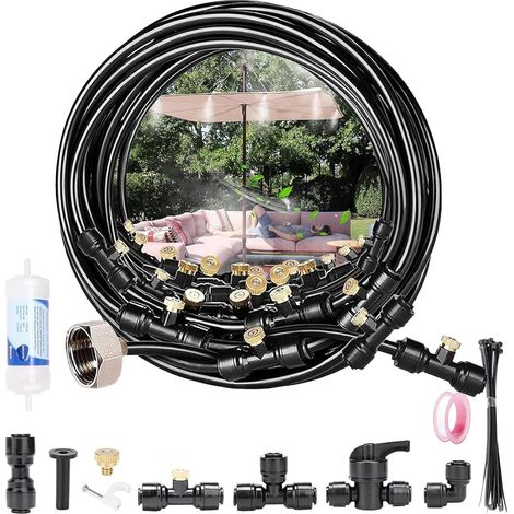 Terrace Misting System, 10m Outdoor Terrace Misting Kit, with Brass Nozzles and 3/4" Adapter, Misting Hose for Garden, Terrace, Greenhouse and Water Park (10 Meters) (1/5)