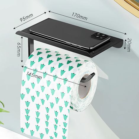 (Style A noir) Porte-papier toilette mural en alliage d'aluminium avec support pour téléphone et étagère pour rouleau de papier toilette, accessoires de salle de bain. (1/5)