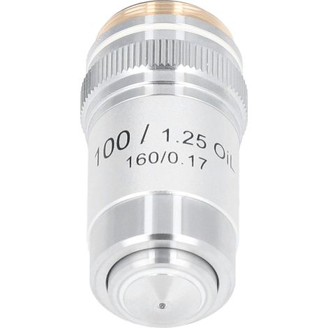 Achromatisches Objektiv, Messing, verchromt, 100-fache Vergrößerung, Mikroskoplinsenanschluss 20,2 mm (1/5)