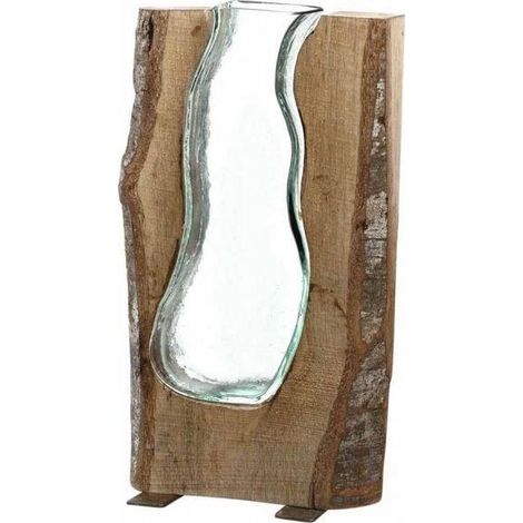Leonardo CASOLARE Vase décoratif verre et bois 36 cm