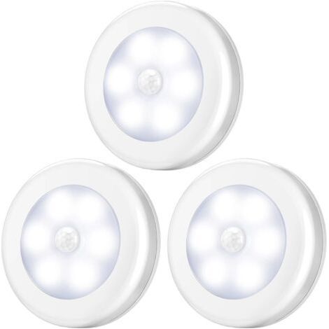 Lampe Détecteur de Mouvement, LED Detecteur Mouvement, Lampe de Placard, Alimenté par Batterie (Non Inclus), pour Penderie/Étagère/Entrée/Garage/Cuisine/Passage, 3 Pack (Blanc) (1/4)