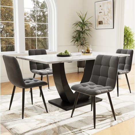 Mesa comedor moderna con 4 sillas de terciopelo OKMYHOME (1/5)
