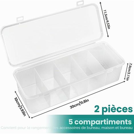 Boite Rangement Cable et Chargeur, Organisateur de Cable Bureau en Plastique Transparent avec Séparateurs Amovibles, Boîte de Rangement Chargeur avec Couvercles pour Cables Electrique (1/2)