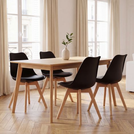 Chaises de salle à manger 4 pièces, chaises de cuisine ergonomiques de style nordique, chaises de salon en bois noir