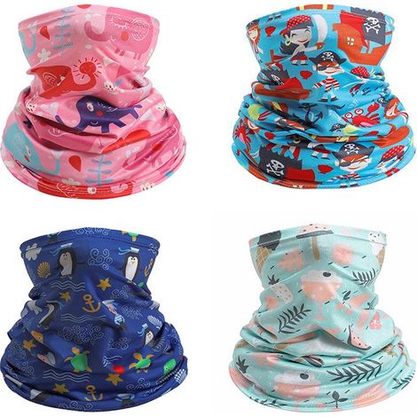 Tour de cou enfant 4 pièces avec lanières, masque frais été garçon foulard ajustable, cache-cou respirant anti-UV, passe-montagne VTT pêche (1/5)