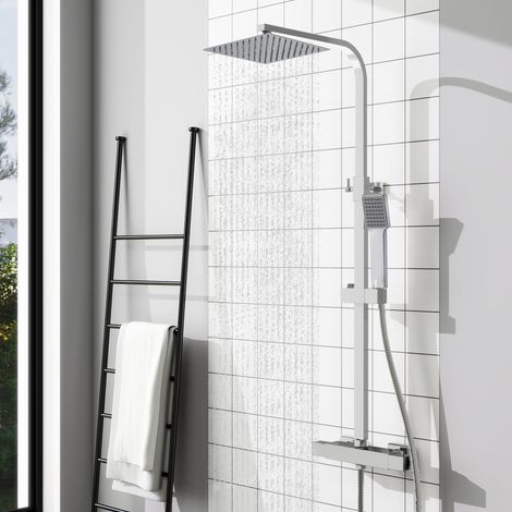 AICA Thermostatic Square Mixer Shower Bathroom Set Chrome Exposed