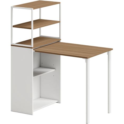 Étagère de rangement bois naturel pliante 105x60x127 cm et bureau (1/5)