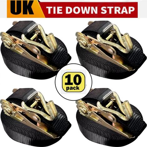 Youyijia 10 Pack Heavy Duty Ratchet Tie Down Straps, 6M x 25mm, 800KG Load Capacity, Adjustable Tensioning Belts for Motorcycles, Trailers, Cars, Cargo (Black) (1/5)