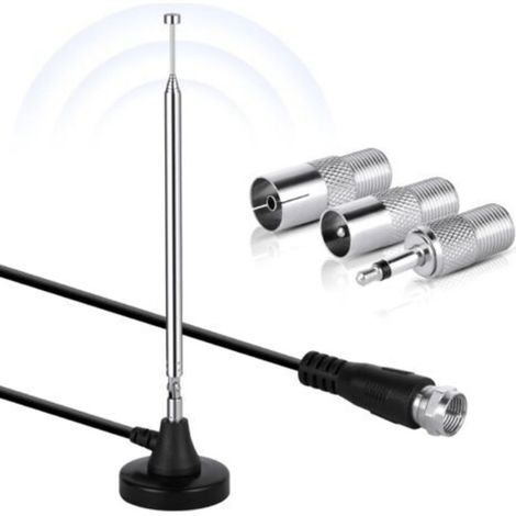 Antenne Radio FM Dab, 75Ohm Antenne FM Télescopique Intérieur avec 3 adaptateurs, avec Base Magnétique et Câble d'extension de 3m, Rotation à 180 degrés, Home Cinéma pour réception Radio stéréo (1/5)