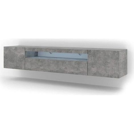 Meuble TV bas universel 200 cm à suspendre ou à poser sideboeard Béton avec LED (1/4)