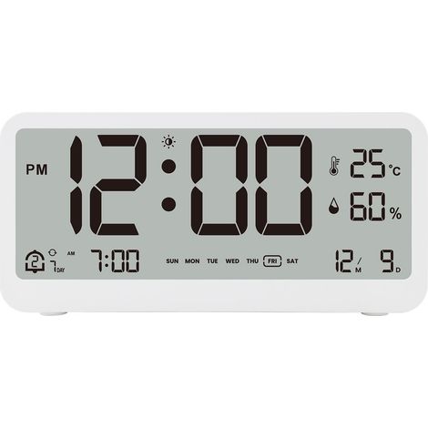 Horloge numérique multifonctionnelle 8001 – Grand écran LED – Température et humidité – Double alarme avec fonction Snooze – Réglage de luminosité – Curconsa