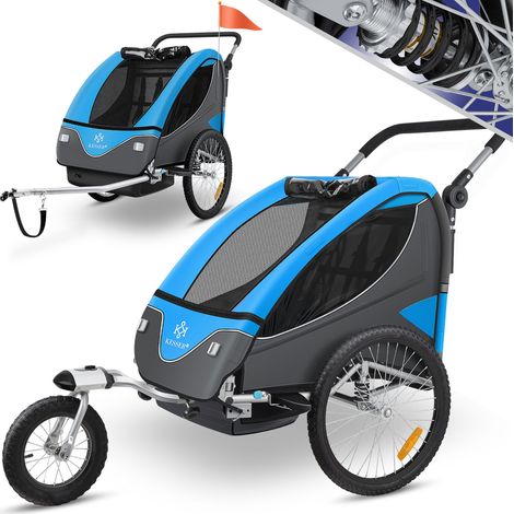 KESSER® Kinderanhänger Fahrradanhänger 360° Drehbar mit Federung 2in1 Joggerfunktion Kinderfahrradanhänger + 5-Punkt Gurt Jogger Fahrrad Anhänger Blau
