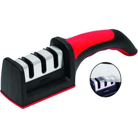 3-phase sharpener - for kitchen knives - professional result/ergonomic design - ceramic stone/tungsten carbide/diamond - black/chrome finish (1/5)