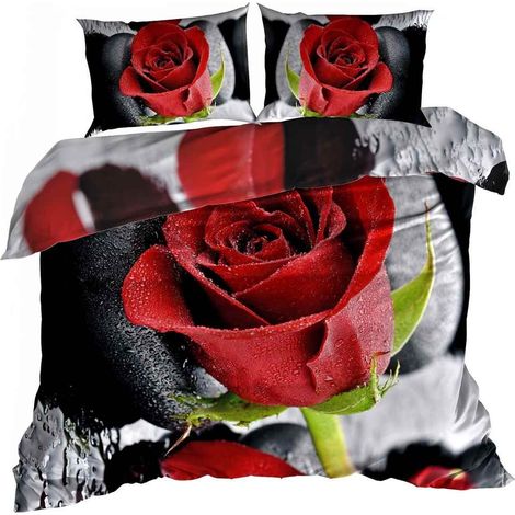 Biancheria da letto in raso di cotone 3D 160x200cm ROSA ROSSA (1/3)