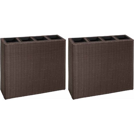 Garden Raised Bed with 4 Pots 2 pcs Poly Rattan Brown(2x41085) vidaXL