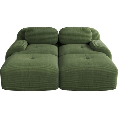 Divano modulare 2 posti in velluto a coste verde 208 x 178 x 70 cm (1/5)