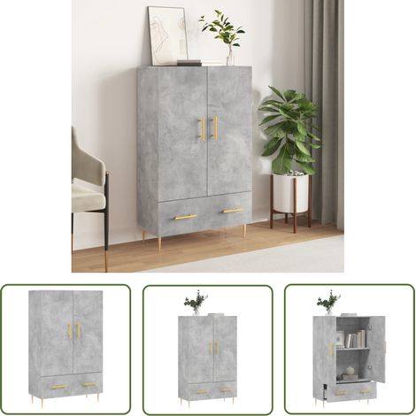 The Living Store Buffet haut gris béton 69,5x31x115 cm bois d'ingénierie - Buffet Design Moderne - Meuble De Rangement - Armoire Grise - Buffet Bas - Mobilier Salon (1/5)
