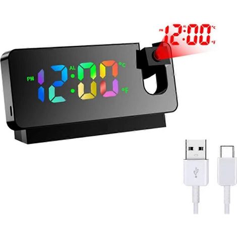 Horloge de projection numérique LED HD avec affichage de la température, décoration intérieure et horloge de bureau. (1/5)