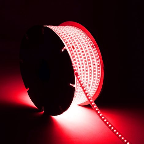 Tira LED Regulable 220V SMD 120 LED/m BOBINA 50m 8.5W/m 850lm/m Ancho 12mm Corte 20cm IP65 Rojo