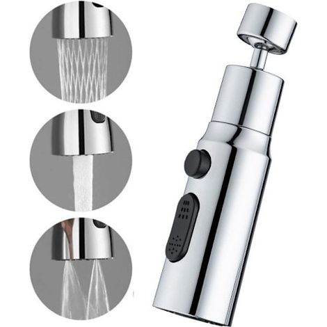 Bec de robinet de cuisine, 3 vitesses, rotation à 720°, argent