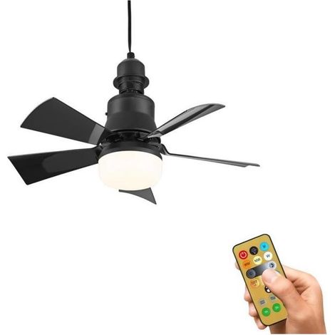 Ventilateur de plafond silencieux noir avec lumière et télécommande — 3 vitesses, minuterie 1/2/4 h (1/4)